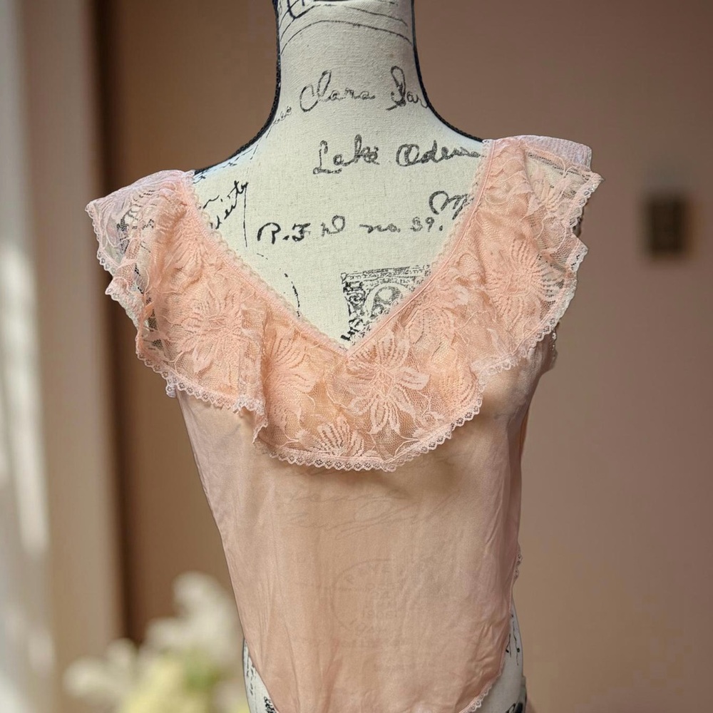 Vintage Lace Trimmed Peach Intimate Top